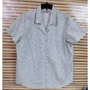 Jaclyn Smith Shirt 16 Short Sleeve Green Purple Flowers Vintage Sport Button Up